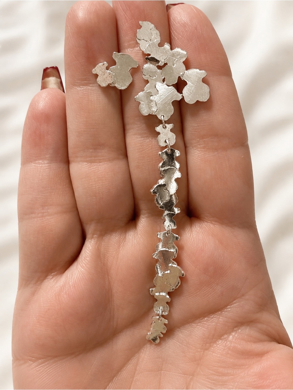 Second hand 🤚 Sterling Silver 925 Abstract Petal Drop Earrings - Silver